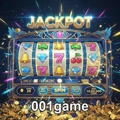 Imagem do jogo de caça-níqueis no site 001game, destaque para as rodas e símbolos coloridos.